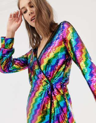 warehouse rainbow hotfix wrap dress