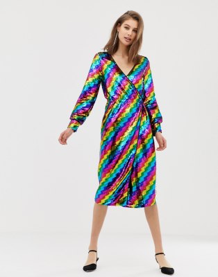 warehouse rainbow hotfix wrap dress