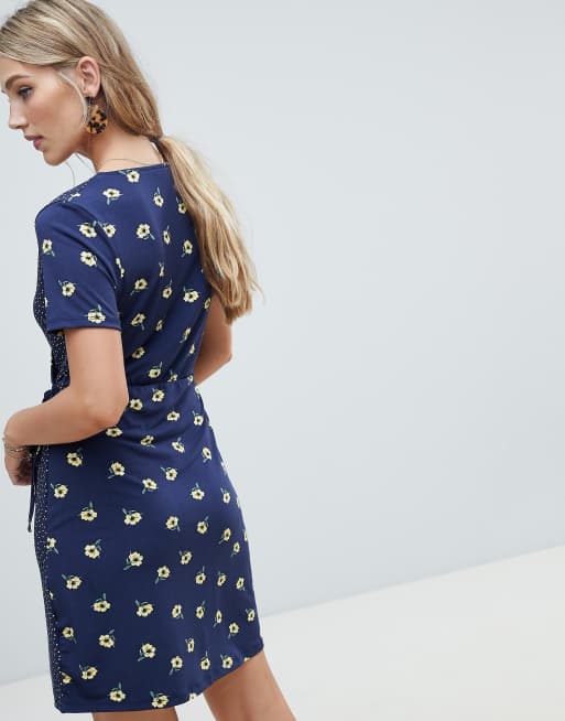 Warehouse wrap dress with ruffles in polka sales dot