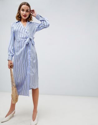 warehouse blue stripe midi dress