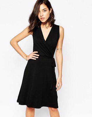 warehouse black wrap dress