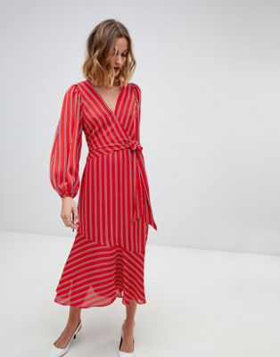 Warehouse wrap front midi dress with 