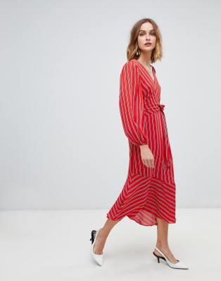 warehouse red wrap dress