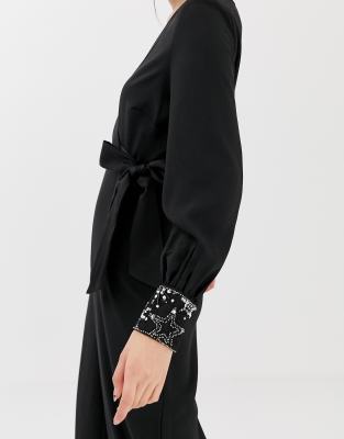 Warehouse embellished outlet cuff dress