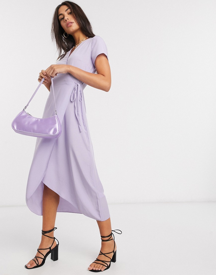 Warehouse wrap midi dress in lilac-Purple