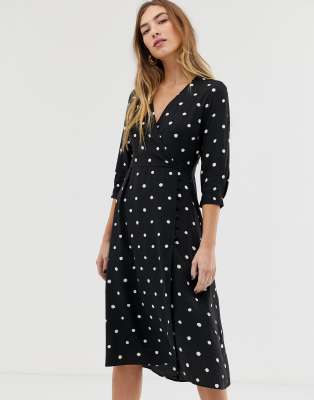 warehouse black spotty dress