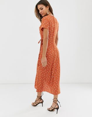 orange polka dot midi dress