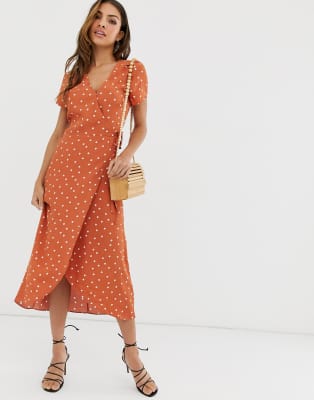 warehouse polka dot wrap dress