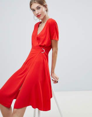 warehouse red wrap dress