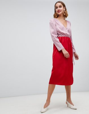 warehouse red wrap dress