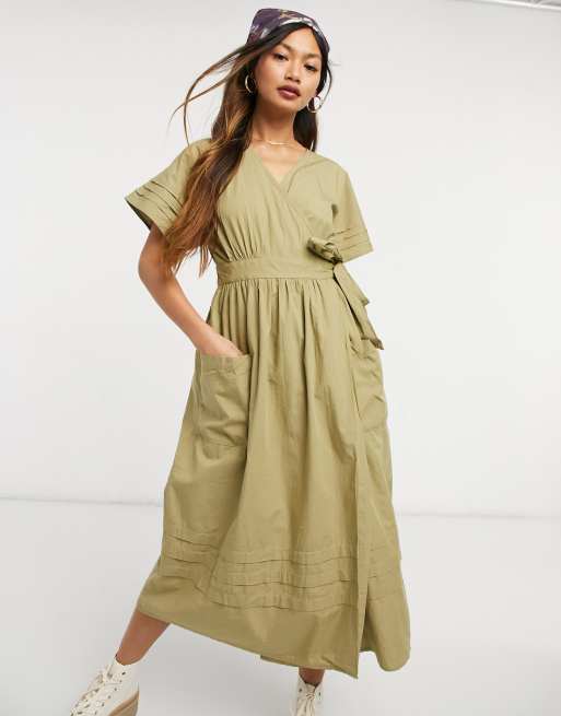 louren【Louren】pin tuck sleeve dress / khaki - ロングワンピース