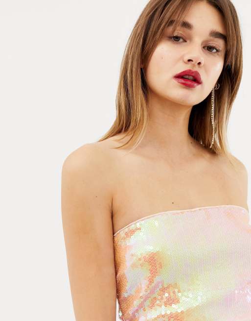 Warehouse x Ashish – Rosa bandeauklänning med paljetter, 3 av 4