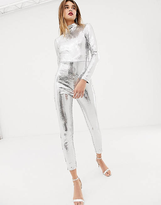 Warehouse x Ashish sequin catsuit in silver