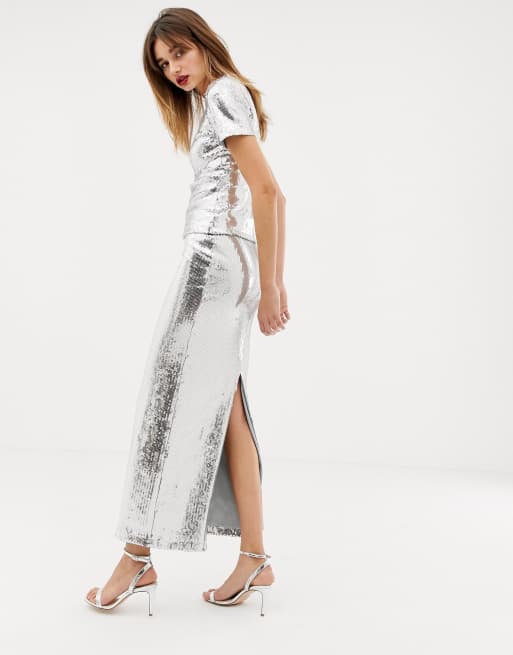 Warehouse silver 2025 sequin skirt