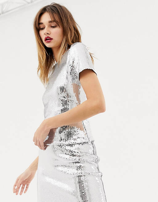 Warehouse x Ashish sequin t-shirt in silver