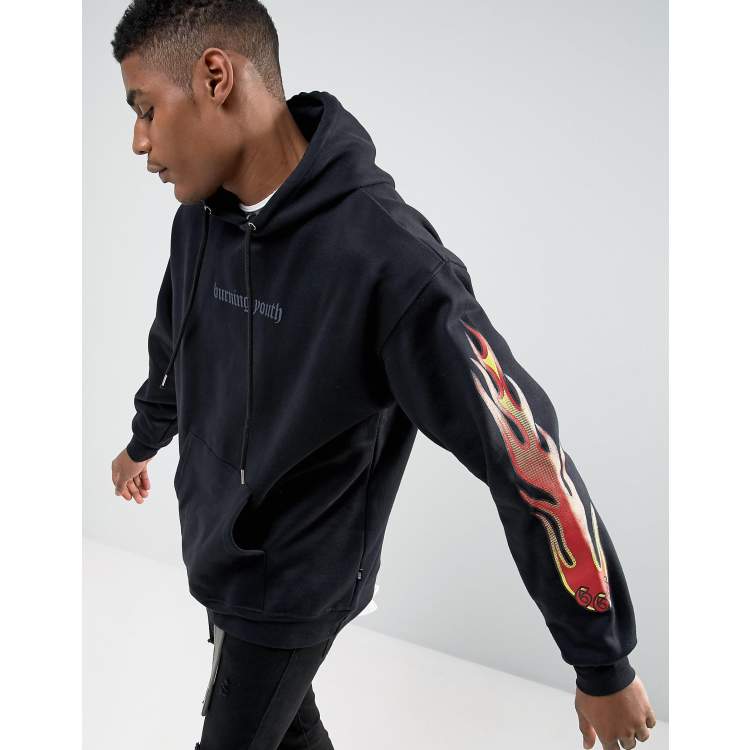 Wasted Paris Hoodie With Flame Sleeve Print ASOS