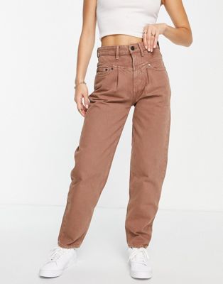 Waven 90s pleat front detail relaxed jeans in brown