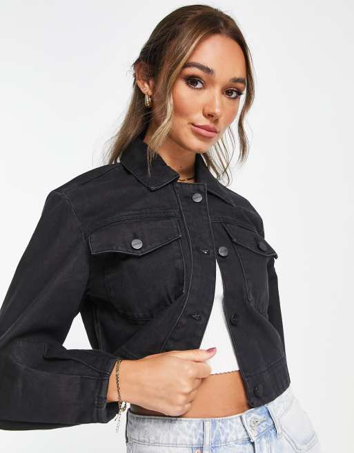 Black Crop Denim Jacket | vlr.eng.br