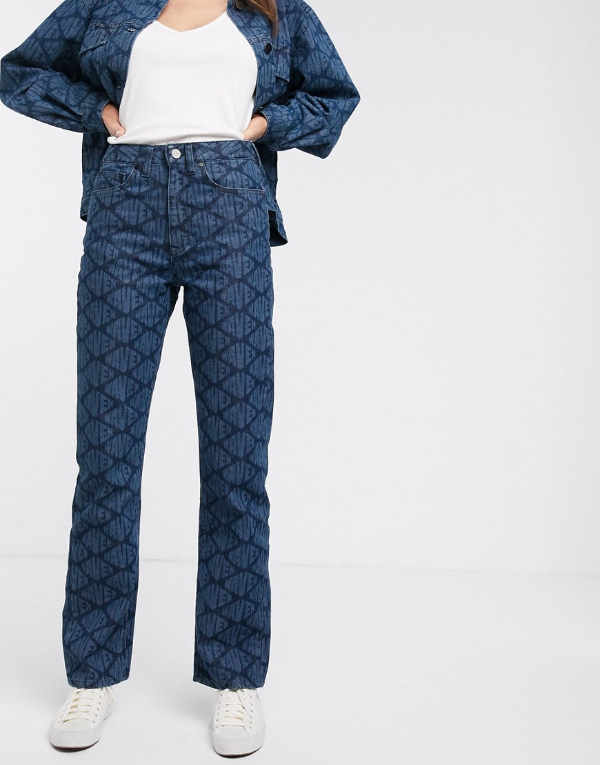 Waven Birte - Jeans met rechte pijpen en logo-Blauw