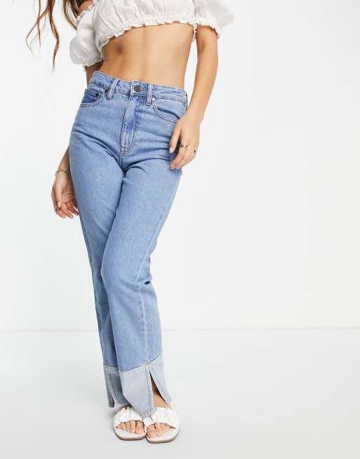 DTT Phoebe belted low rise wide leg jeans in light wash blue, ASOS