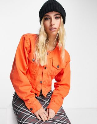 Waven cropped collarless jacket co-ord in orange