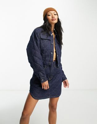 Waven cropped denim jacket co-ord with contrast stitching in dark wash