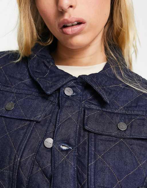 Waven cropped denim jacket with contrast stitching in dark wash - part of a set, 3 of 4