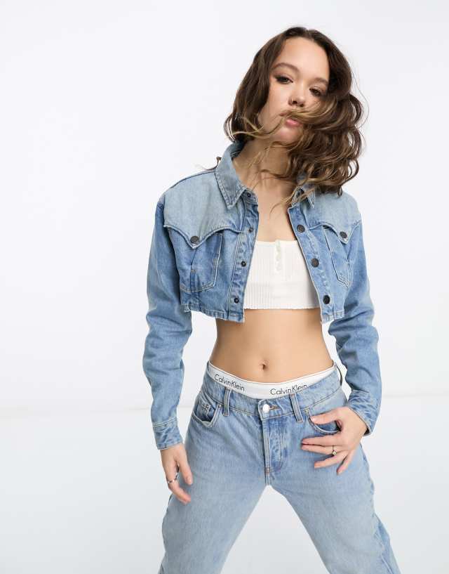 Waven cropped shirt in faded stone wash - part of a set