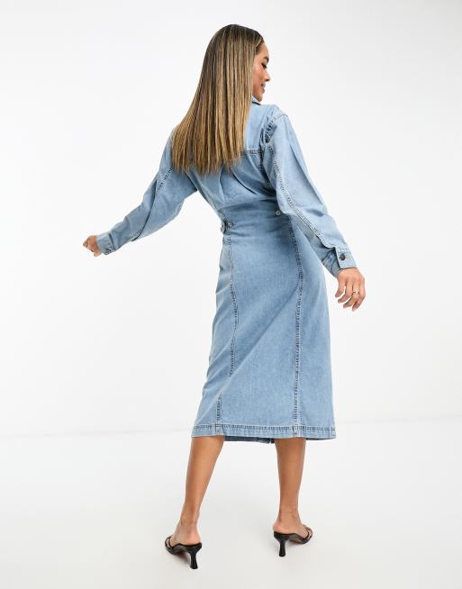 Asos denim midi dress online