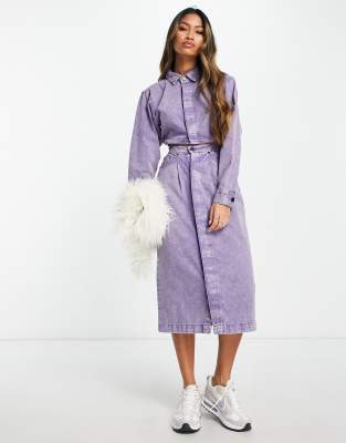 lbd dress purple jeans Waven cut out detail denim midi dress in purple acid wash