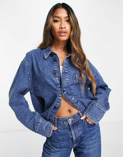 Waven - Denim overhemd met acid wash in retro blauw 