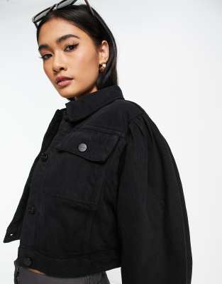 cropped black denim jacket