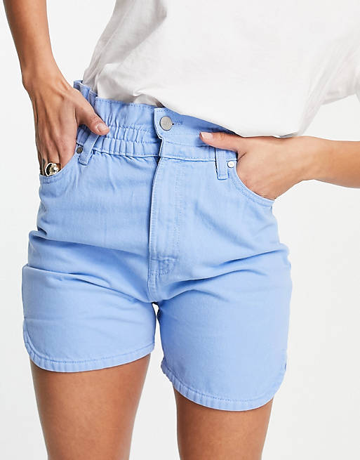 Waven elasticated waist roomy denim shorts in sky blue