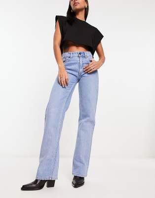 Waven Faded Stone Wash Straight Jeans With Distress Details - Part Of A Set-blue