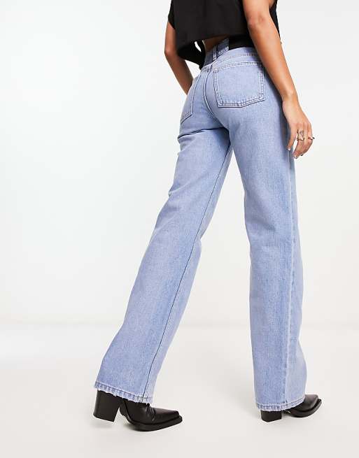 Waven faded stone wash straight jeans with distress details Waven faded stone wash straight jeans with distress details
