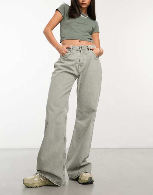 Waven fenn high rise wide leg jeans in dirty green wash | ASOS