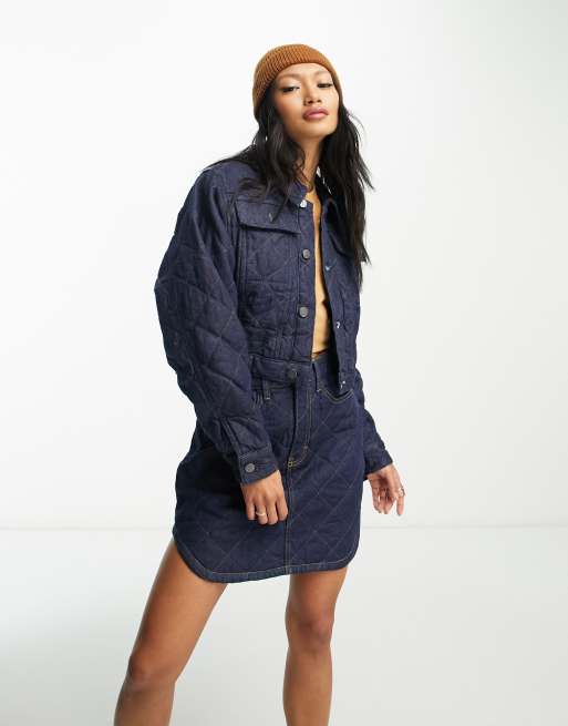 Waven - Giacca di jeans taglio corto lavaggio scuro con cuciture a contrasto in coordinato