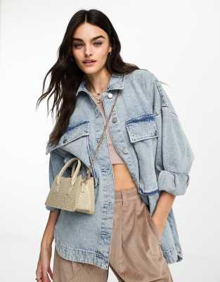 Waven greta oversized denim jacket in vintage light blue