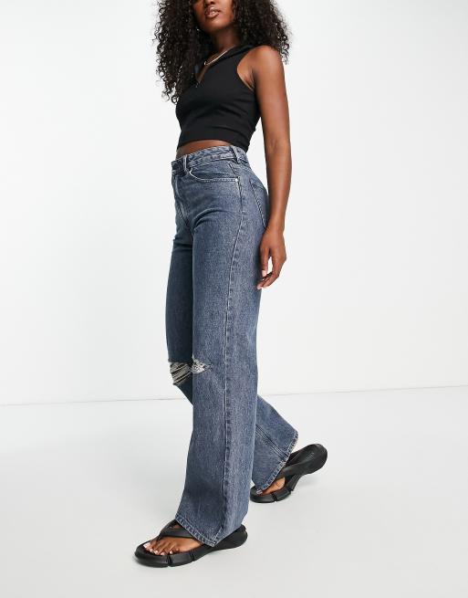 Waven - Hanna - Distressed jeans met wijde pijpen en hoge taille in blauwgrijs