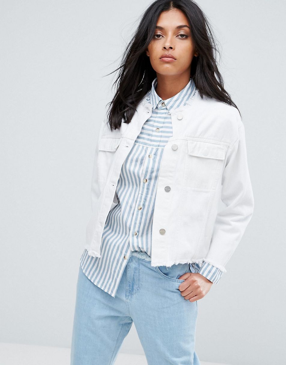 Zara White Denim Jacket Oversize