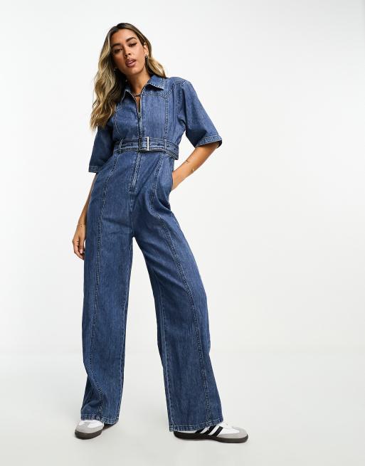 Waven Hidde seam front boiler suit in washed indigo
