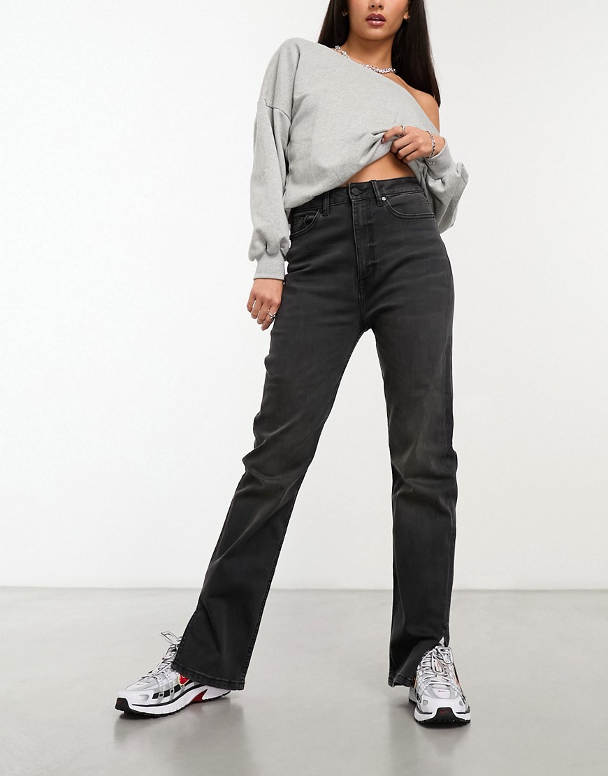Waven ida high rise split leg slim jeans in dirty dark wash-Grey
