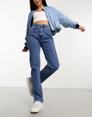 Waven ida high rise split leg slim jeans in washed indigo