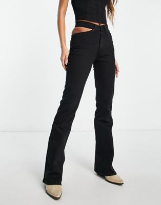 Waven kick flare cut out jeans in black  - ASOS Price Checker