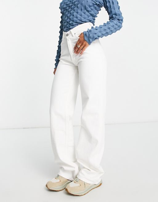 Waven - Jeans comodi dritti bianchi con vita a V sul davanti