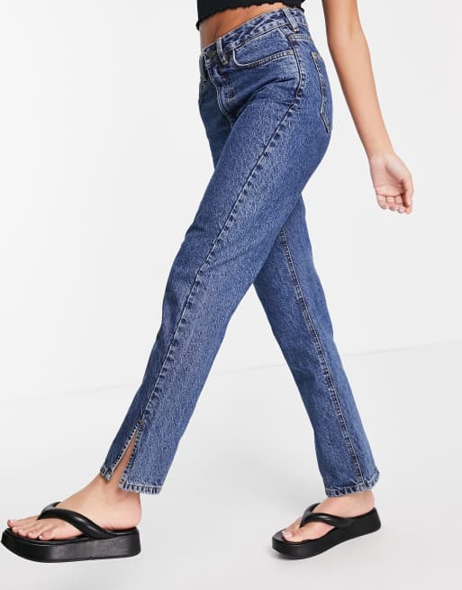 Waven - Jeans met rechte pijpen en zijsplit in indigo met wassing