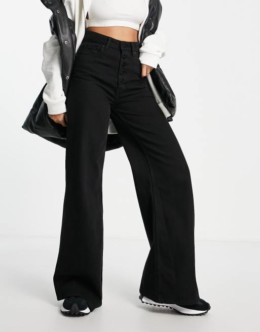 Waven - Kara - Jeans met super wijde pijpen en halfhoge taille in effen zwart