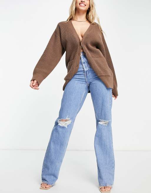 Waven - Ketil - Distressed jeans met wijde pijpen in jaren 90-stijl in blauw
