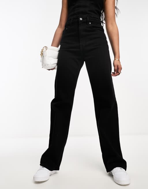 Waven – Ketil – Jeans in Schwarz mit weitem Schnitt und hohem Bund