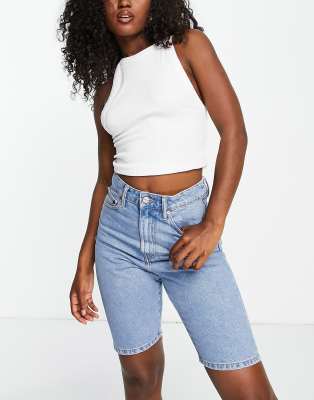 Waven long line denim mom shorts in 90s blue - ASOS Price Checker